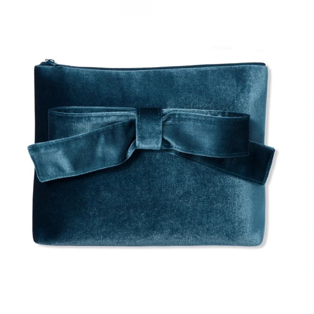 Blue Velvet Makeup Bag with Bow